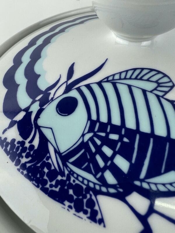 Zuppiera vintage in ceramica bianca blu legumiera anni 70 Bavaria Zuppa da Pesce Categoria Ceramiche e Porcellane