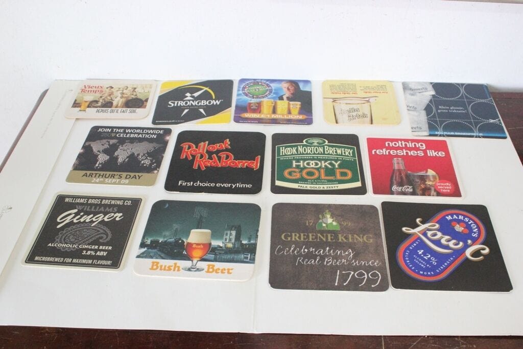 13 SOTTOBICCHIERI VINTAGE DA PUB- VINTAGE ENGLISH BEER MATS- MARSTON'S- BUSH Birra & dintorni