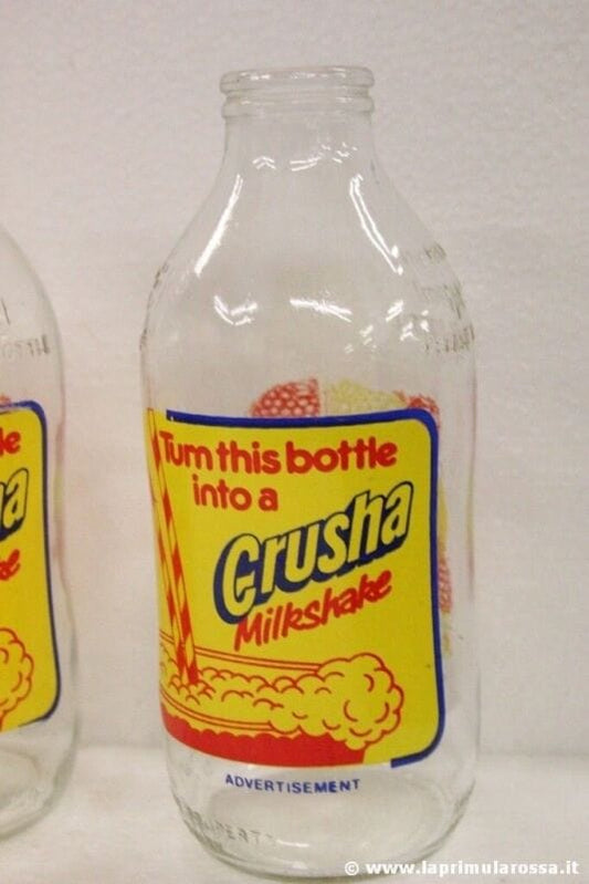 3 BOTTIGLIE IN VETRO ANNI 80' VINTAGE ADVERTISING MILK BOTTLES CRUSHA MILKSHAKE Pubblicità vintage