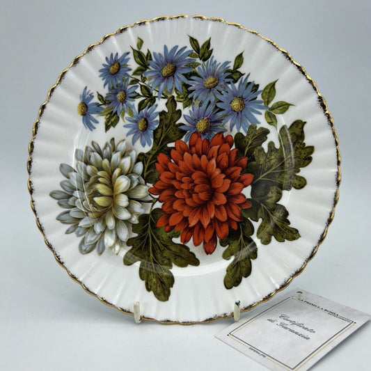 Antico piatto inglese decorativo in porcellana dipinto a mano con fiori Dalia