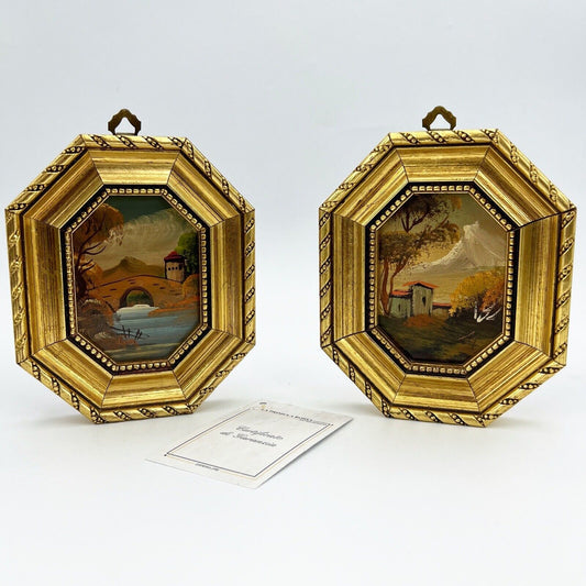 Antico Quadretto DIpinto a Olio su rame coppia quadri vintage miniature Pesaggio