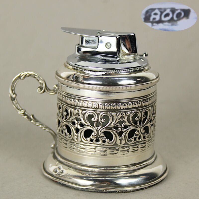 Accendino in argento ronson vintage da tavolo a gas vecchio lighter anni 70 80 Oggetti per fumatori