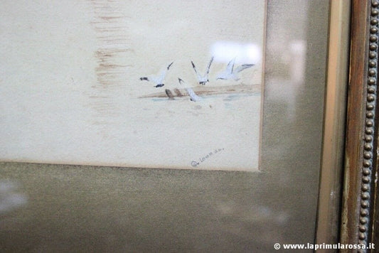 ACQUERELLO D'EPOCA SOGGETTO MARINO CON VELIERO VINTAGE WATERCOLOR Stampe e Incisioni