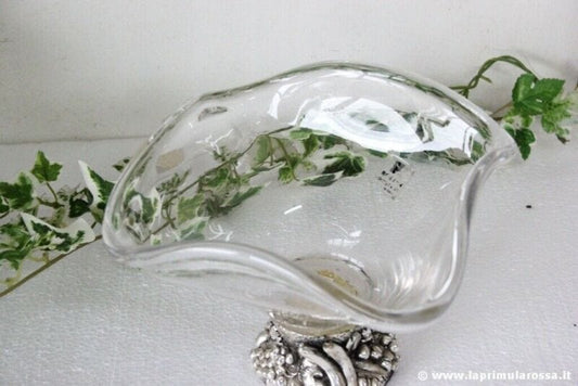 ALZATA VINTAGE IN VETRO CON BASE ARGENTATA - CIOTOLA - PORTA BONBON - GLASS BOWL Vetri e Cristalli