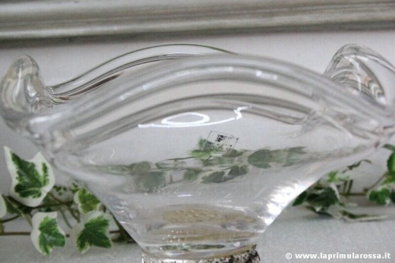 ALZATA VINTAGE IN VETRO CON BASE ARGENTATA - CIOTOLA - PORTA BONBON - GLASS BOWL Vetri e Cristalli