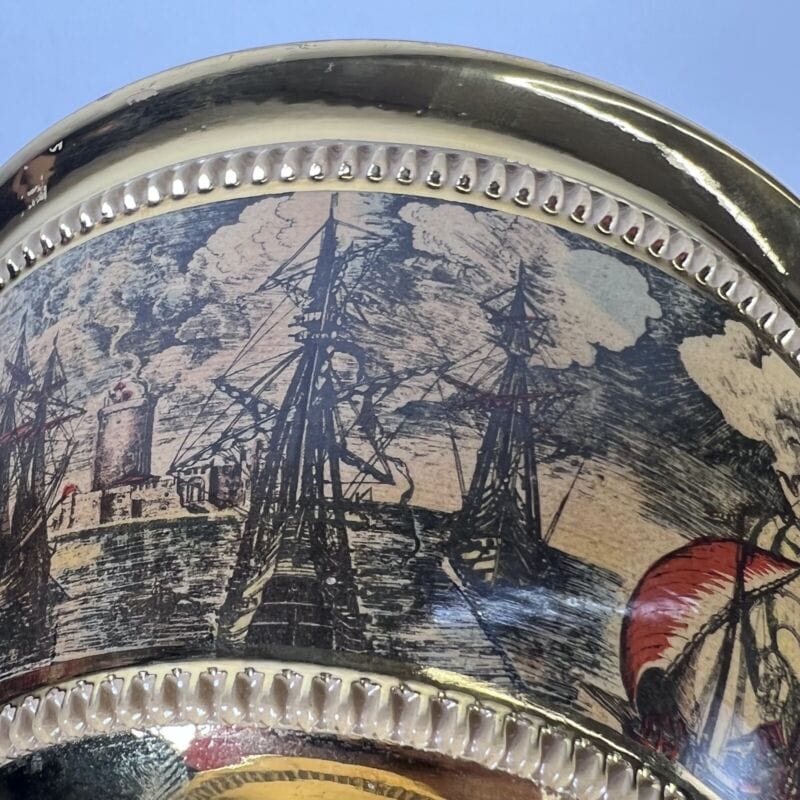 Antica alzata alzatina a calice con coperchio oro porta bon bon potiche vaso Ceramiche e Porcellane