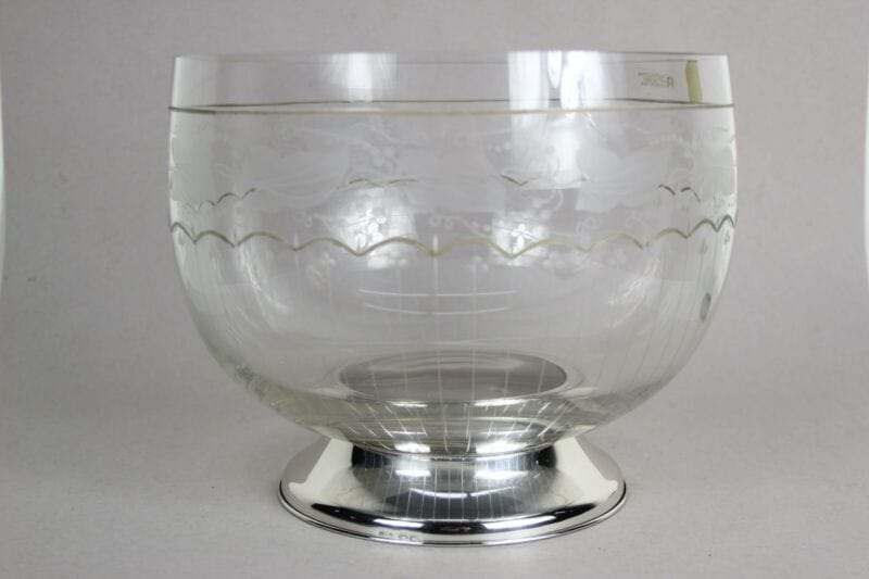 Antica Alzata centrotavola in argento 800 cristallo serigrafato fruttiera coppa Sheffield & Argento