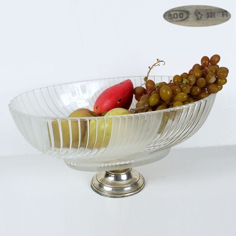 Antica Alzata centrotavola in argento 800 e vetro satinato fruttiera alzatina Sheffield & Argento