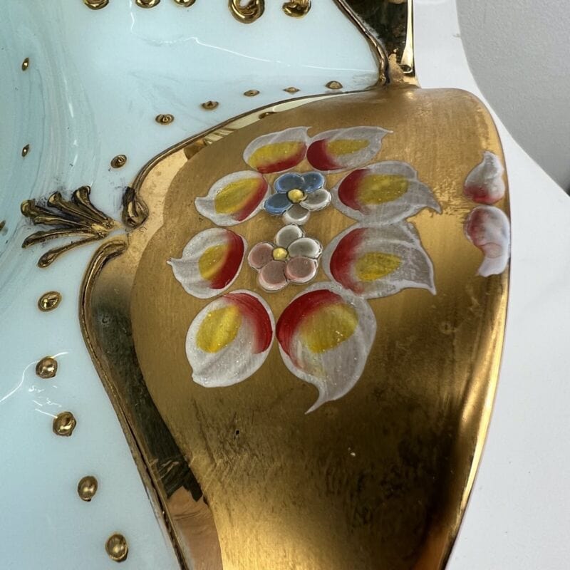 Antica Alzata in vetro di Murano vintage Centrotavola opaline oro dipinto fiori Vetri e Cristalli