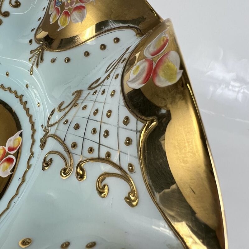Antica Alzata in vetro di Murano vintage Centrotavola opaline oro dipinto fiori Vetri e Cristalli