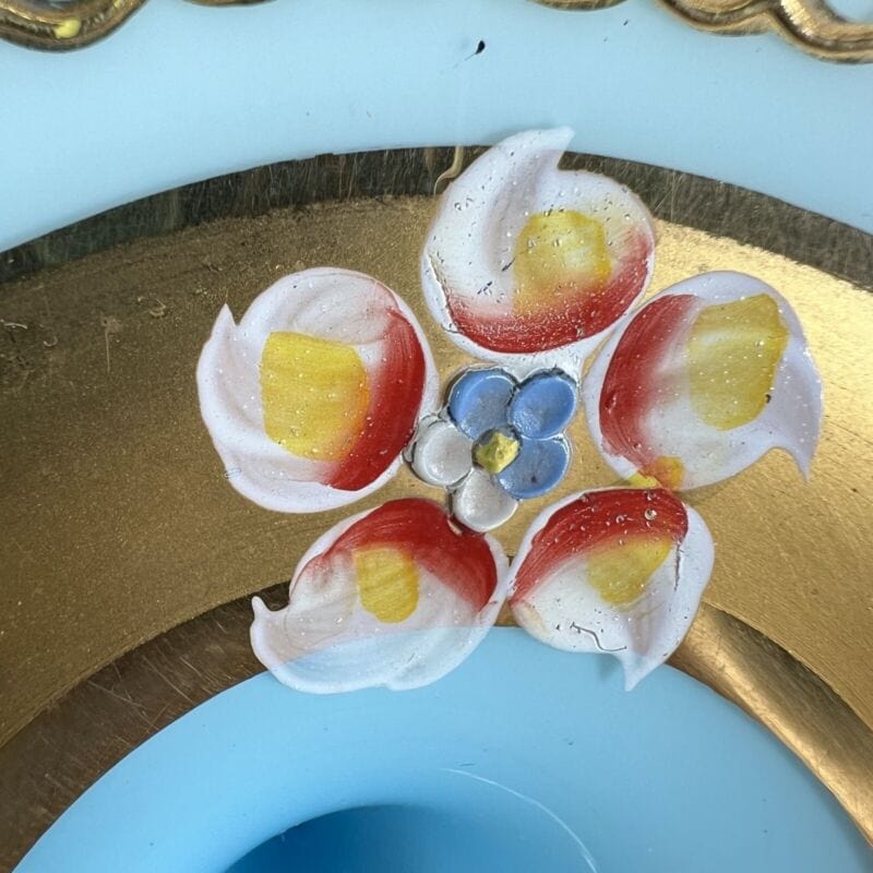 Antica Alzata in vetro di Murano vintage Centrotavola opaline oro dipinto fiori Vetri e Cristalli