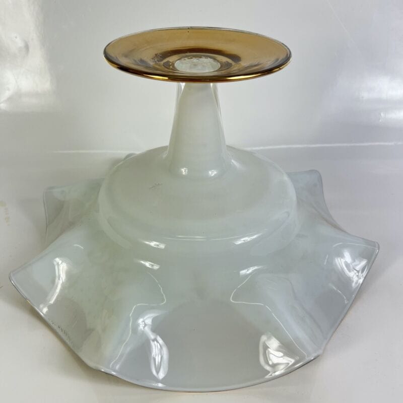 Antica Alzata in vetro di Murano vintage Centrotavola opaline oro dipinto fiori Vetri e Cristalli
