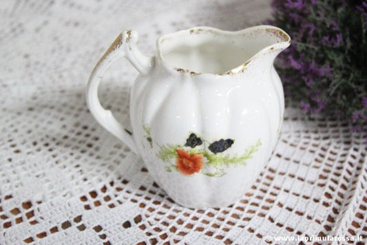ANTICA BROCCHETTA LATTE IN PORCELLANA BONE CHINA BRICCO DECORO FIORI TAZZA Ceramiche e Porcellane