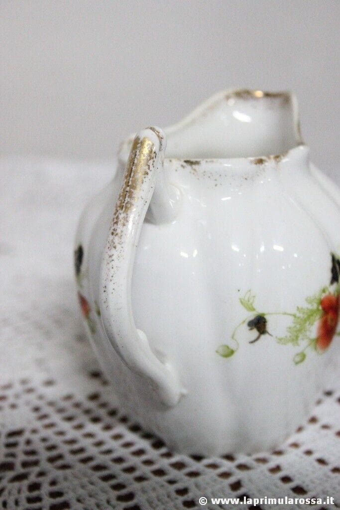 ANTICA BROCCHETTA LATTE IN PORCELLANA BONE CHINA BRICCO DECORO FIORI TAZZA Ceramiche e Porcellane