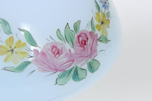 Antica Coppa in vetro opaline liberty vaso celeste centrotavola dipinto vintage Vetri e Cristalli