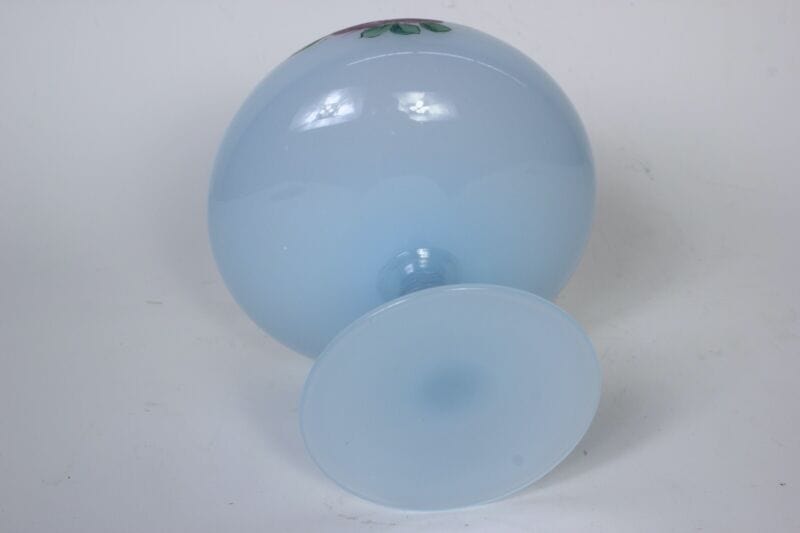 Antica Coppa in vetro opaline liberty vaso celeste centrotavola dipinto vintage Vetri e Cristalli