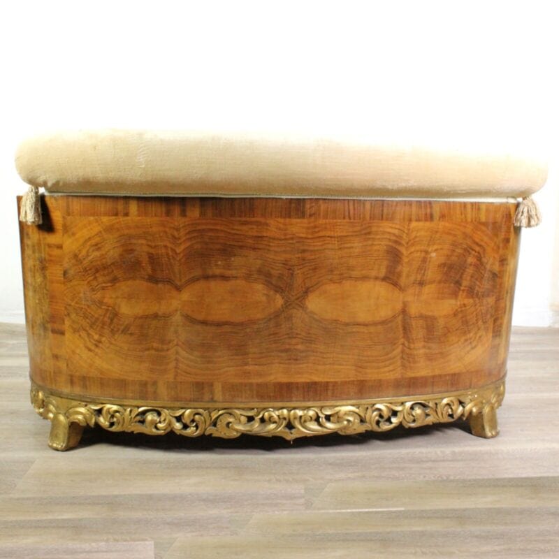 Antica divano salotto due posti art deco divanetto beige vintage in legno noce Arredamento