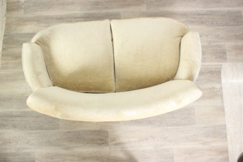 Antica divano salotto due posti art deco divanetto beige vintage in legno noce Arredamento
