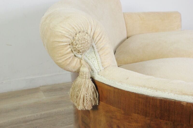 Antica divano salotto due posti art deco divanetto beige vintage in legno noce Arredamento