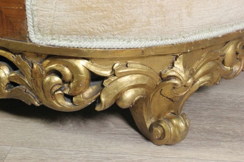 Antica divano salotto due posti art deco divanetto beige vintage in legno noce Arredamento