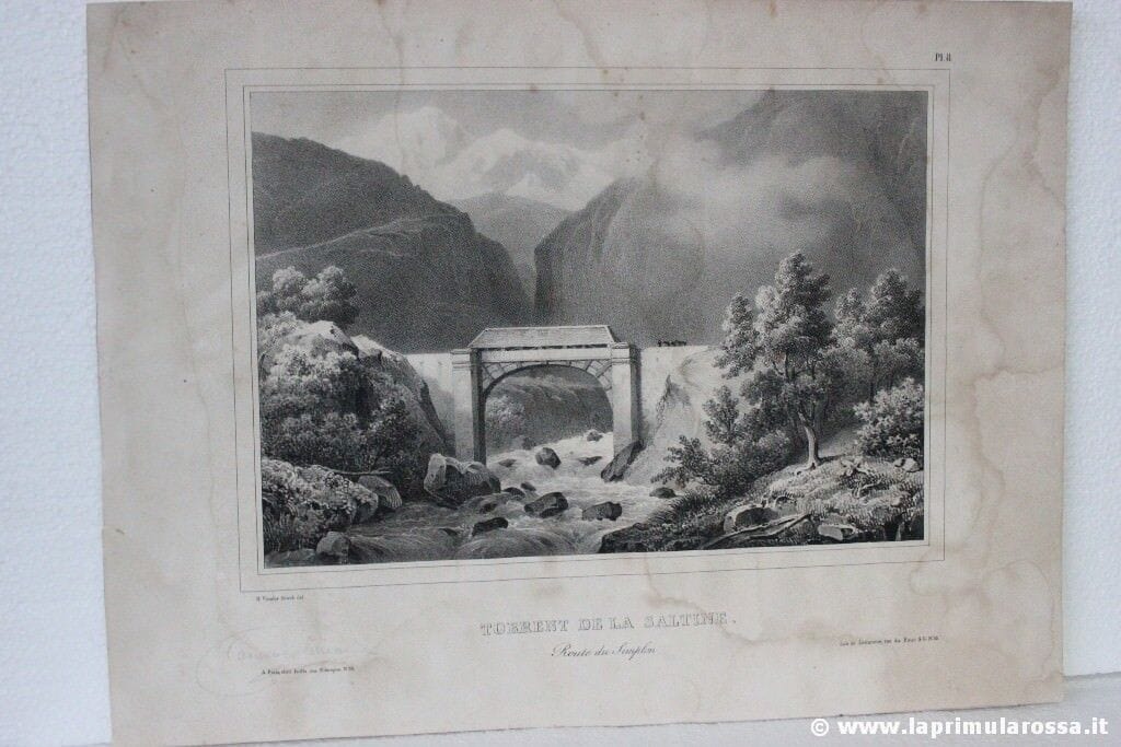 ANTICA INCISIONE TORRENT DE LA SALTINE ROUTE DU SIMPLON ANTIQUE FRENCH PRINT Stampe e Incisioni