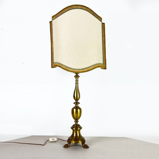 Antica lampada da tavolo in Bronzo dorato con piedi di Leone Paralume Sagomato Lampade Appliques