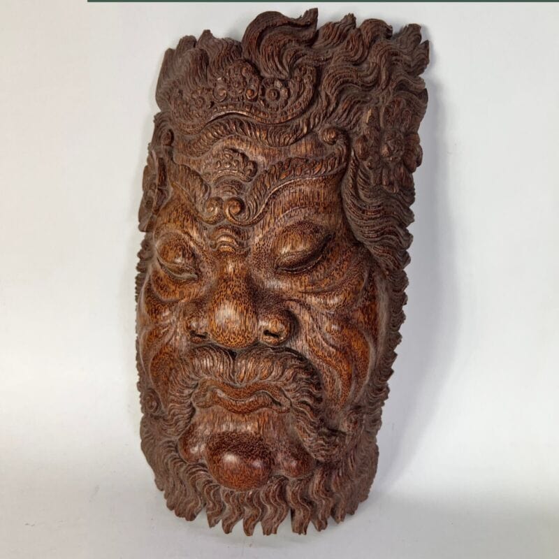 Antica Maschera orientale in legno scolpita grande scultura vintage da muro Ceramiche e Porcellane