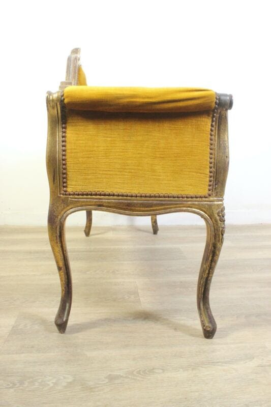 Antica Panchetta dormeuse imbottita gialla divanetto vintage legno oro due posti Arredamento