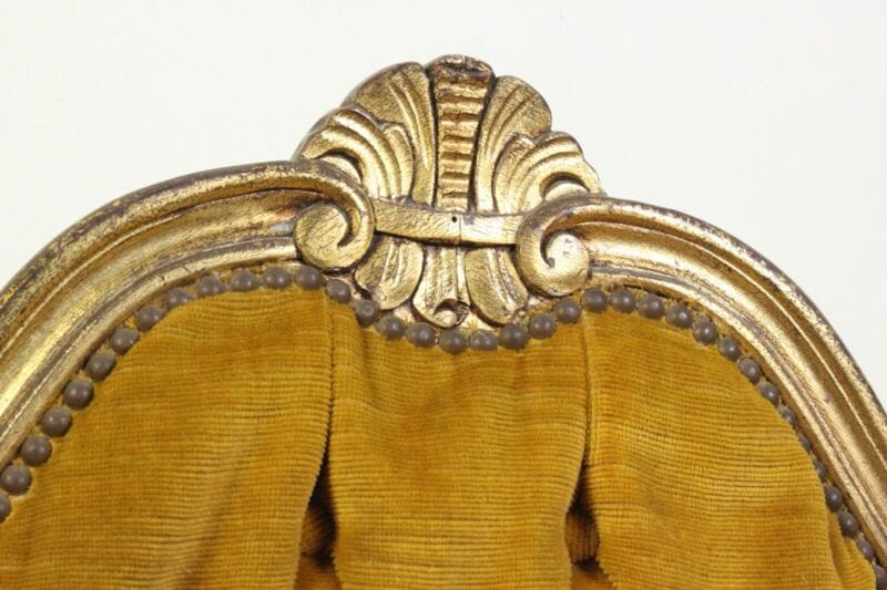 Antica Panchetta dormeuse imbottita gialla divanetto vintage legno oro due posti Arredamento