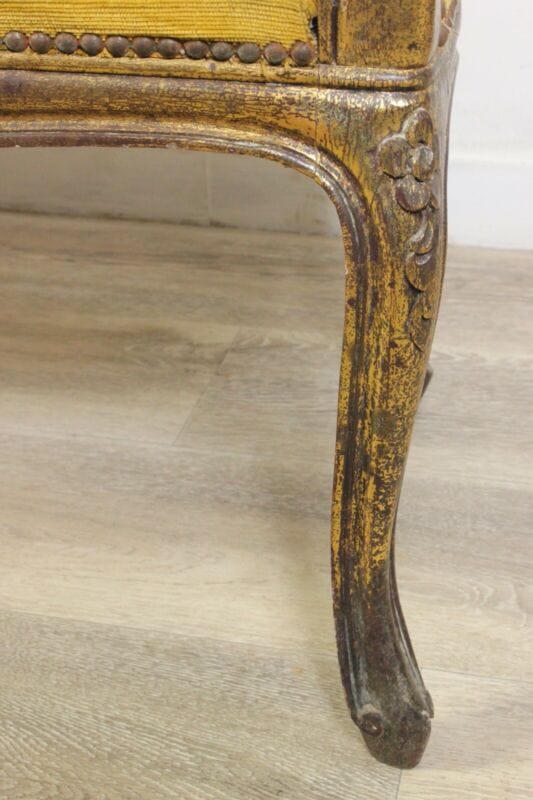 Antica Panchetta dormeuse imbottita gialla divanetto vintage legno oro due posti Arredamento