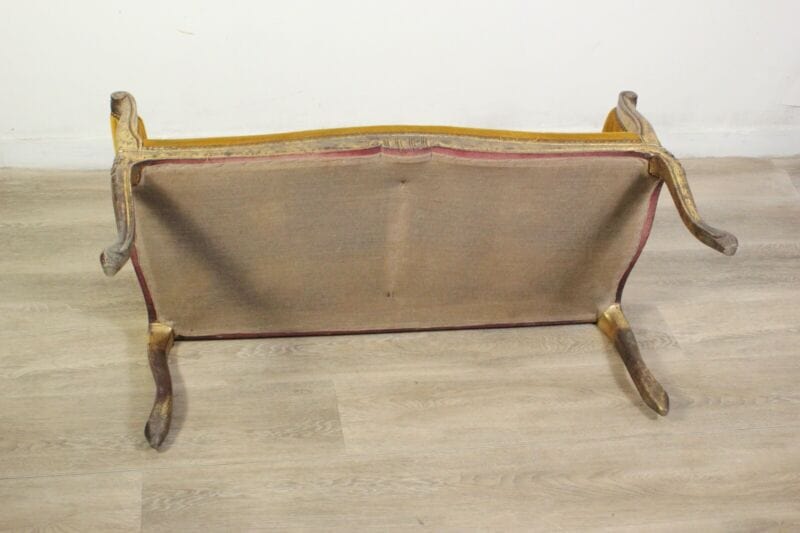 Antica Panchetta dormeuse imbottita gialla divanetto vintage legno oro due posti Arredamento
