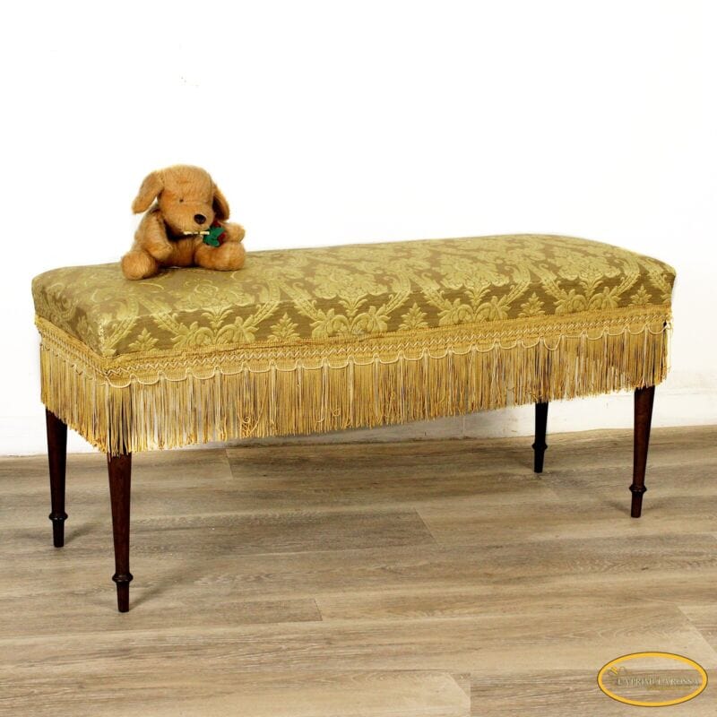 Antica Panchetta imbottita a due posti sgabello vintage pouf panca in legno Arredamento