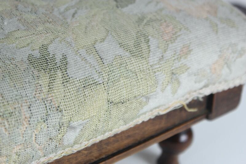 Antica Panchetta imbottita sgabello pouf panca in legno e tessuto stile 800 Arredamento