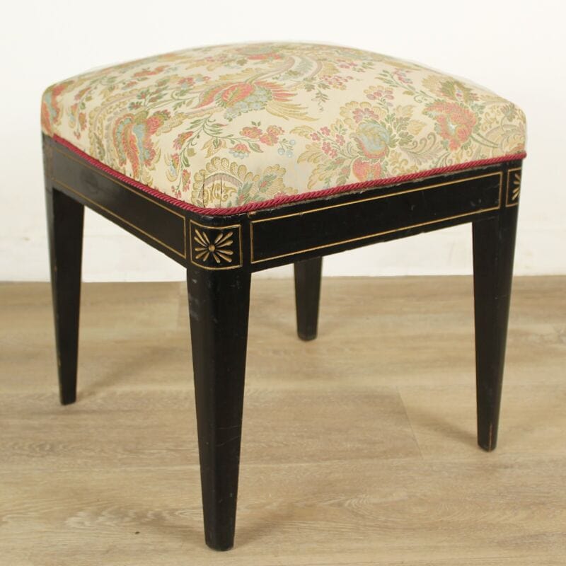 Antica Panchetta imbottita sgabello quadrato pouf panca in legno nero e tessuto Arredamento