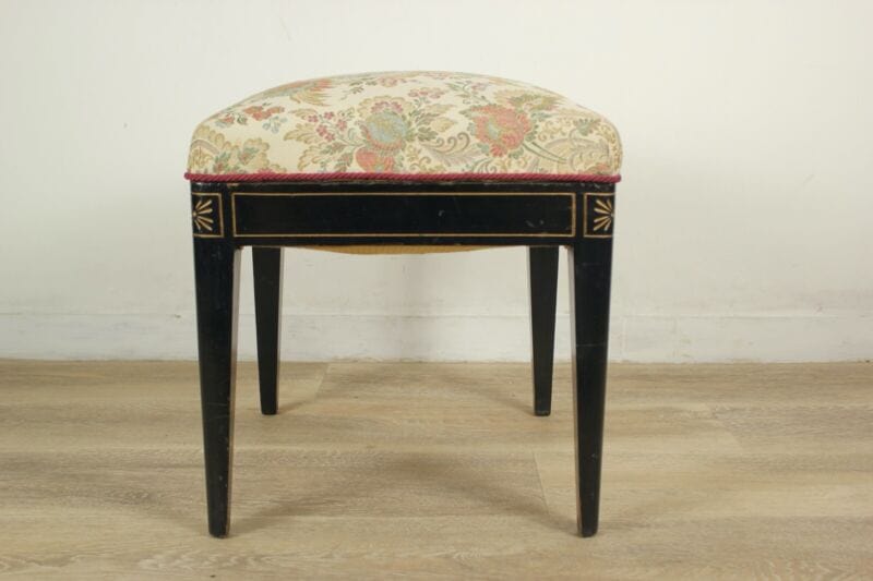 Antica Panchetta imbottita sgabello quadrato pouf panca in legno nero e tessuto Arredamento