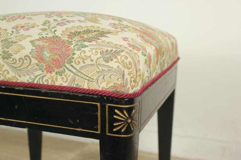 Antica Panchetta imbottita sgabello quadrato pouf panca in legno nero e tessuto Arredamento