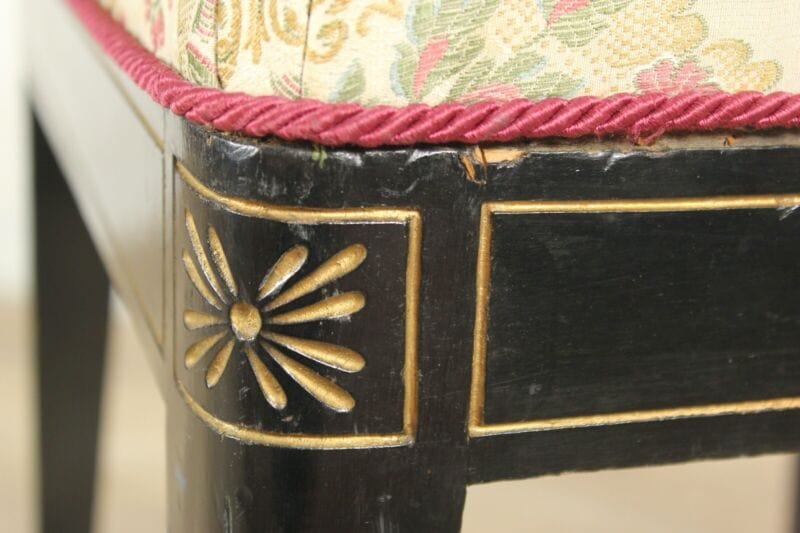 Antica Panchetta imbottita sgabello quadrato pouf panca in legno nero e tessuto Arredamento