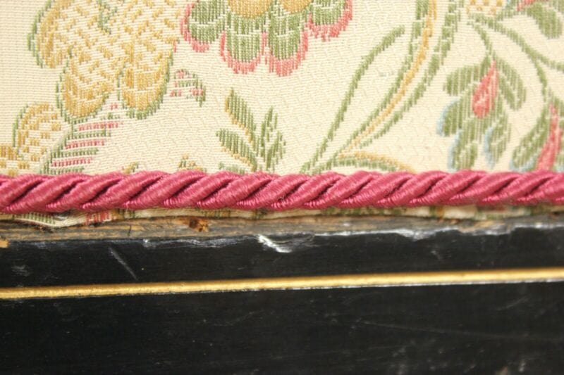 Antica Panchetta imbottita sgabello quadrato pouf panca in legno nero e tessuto Arredamento