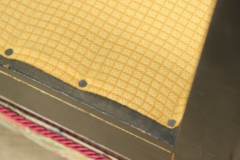 Antica Panchetta imbottita sgabello quadrato pouf panca in legno nero e tessuto Arredamento
