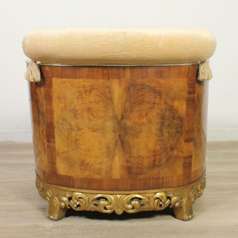 Antica poltrona poltroncina art deco sedia imbottita beige vintage in legno noce Arredamento