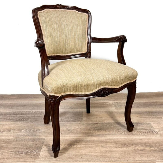 Antica sedia imbottita con braccioli poltrona poltroncina in legno noce vintage Arredamento