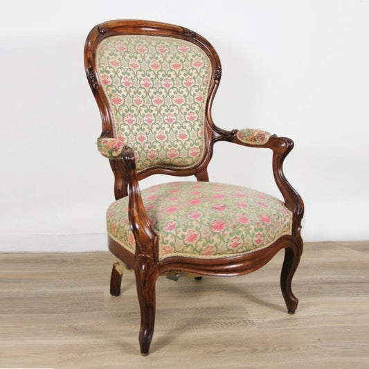 Antica sedia imbottita con braccioli poltrona poltroncina vintage in legno noce Arredamento