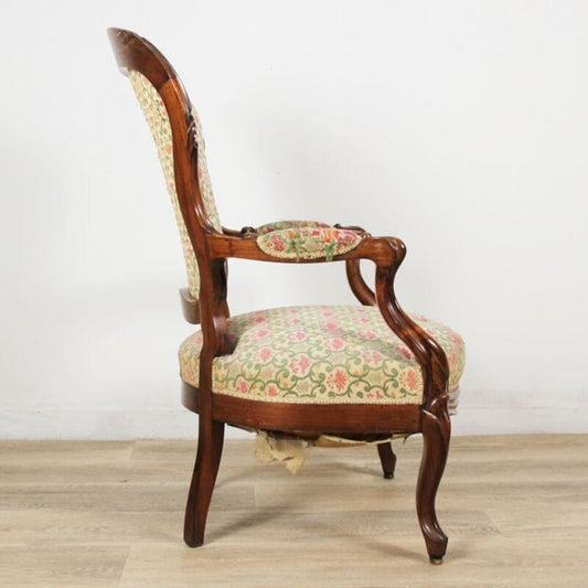 Antica sedia imbottita con braccioli poltrona poltroncina vintage in legno noce Arredamento