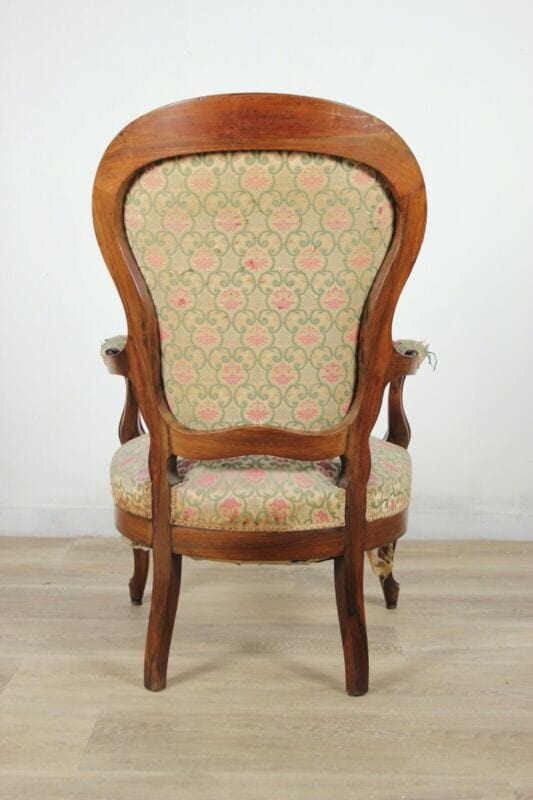 Antica sedia imbottita con braccioli poltrona poltroncina vintage in legno noce Arredamento