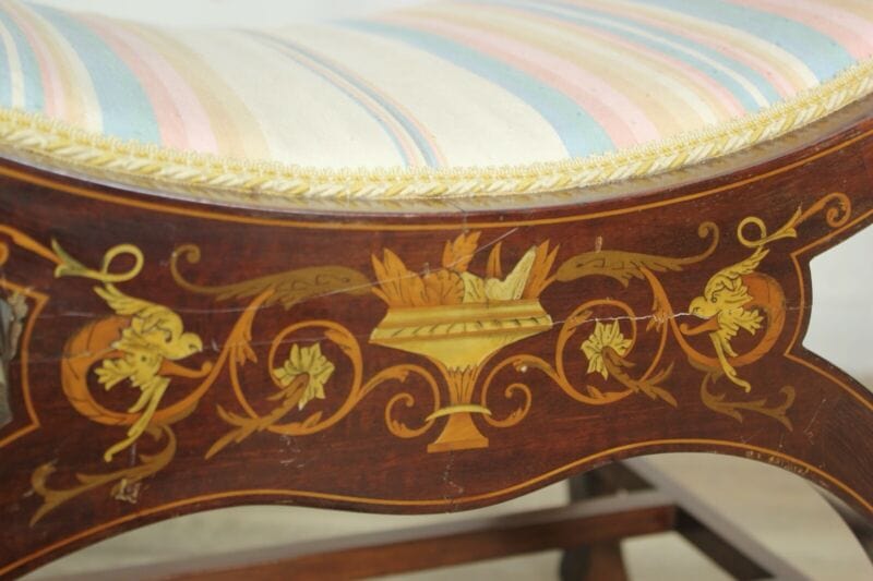Antica sedia imbottita con braccioli sgabello in legno panchetta da camera pouf Arredamento