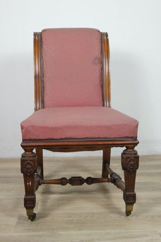 Antica sedia imbottita poltrona poltroncina in legno epoca 800 Inglese da studio Arredamento
