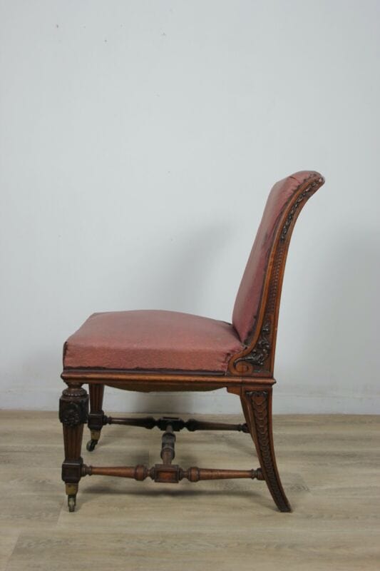 Antica sedia imbottita poltrona poltroncina in legno epoca 800 Inglese da studio Arredamento