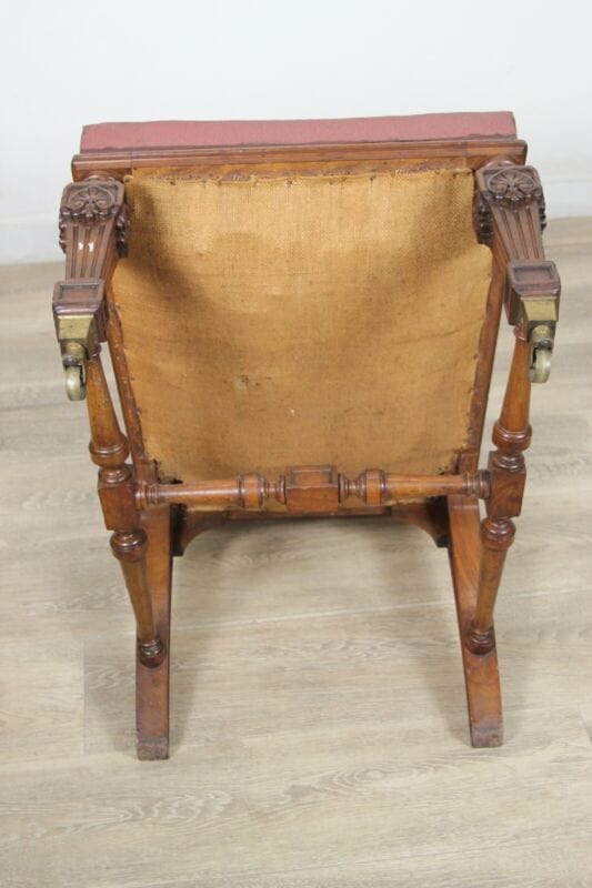 Antica sedia imbottita poltrona poltroncina in legno epoca 800 Inglese da studio Arredamento