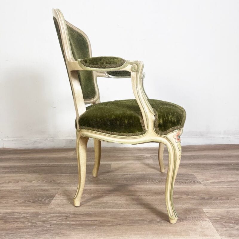 Antica sedia imbottita verde con braccioli poltrona poltroncina in legno barocco Arredamento