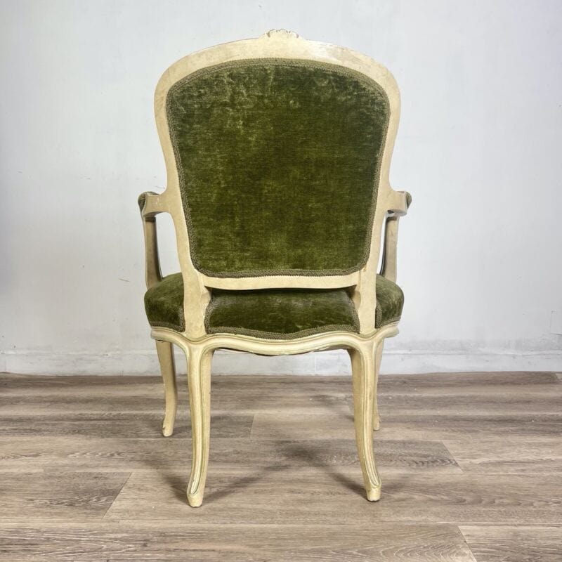 Antica sedia imbottita verde con braccioli poltrona poltroncina in legno barocco Arredamento